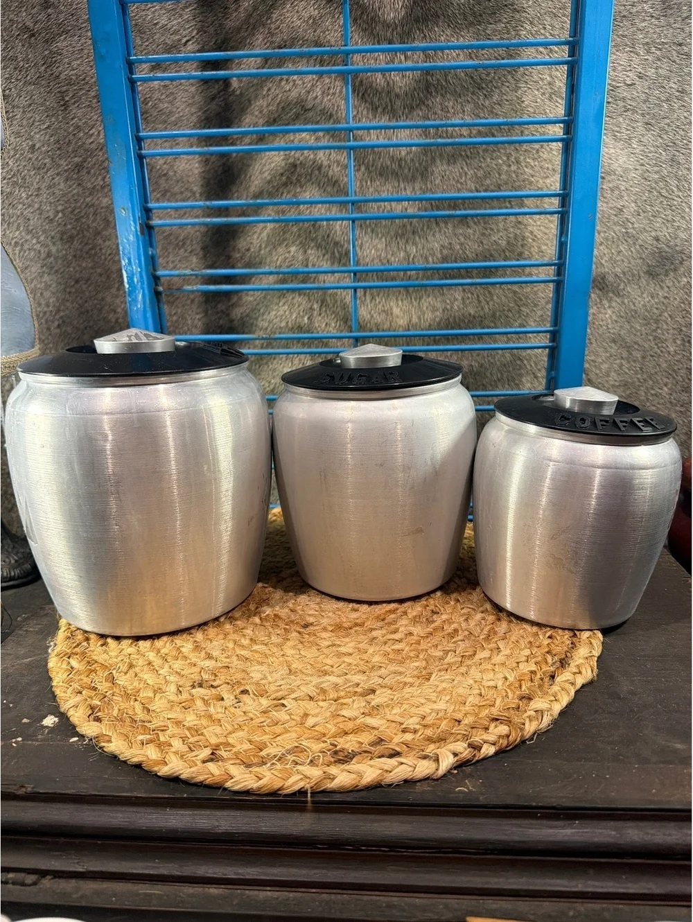 Vintage Aluminum Kitchen Canister Set - Flour, Sugar, Coffee